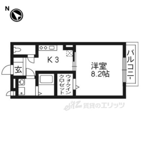 グラシューズメゾンⅡ(1K/2階)の間取り写真