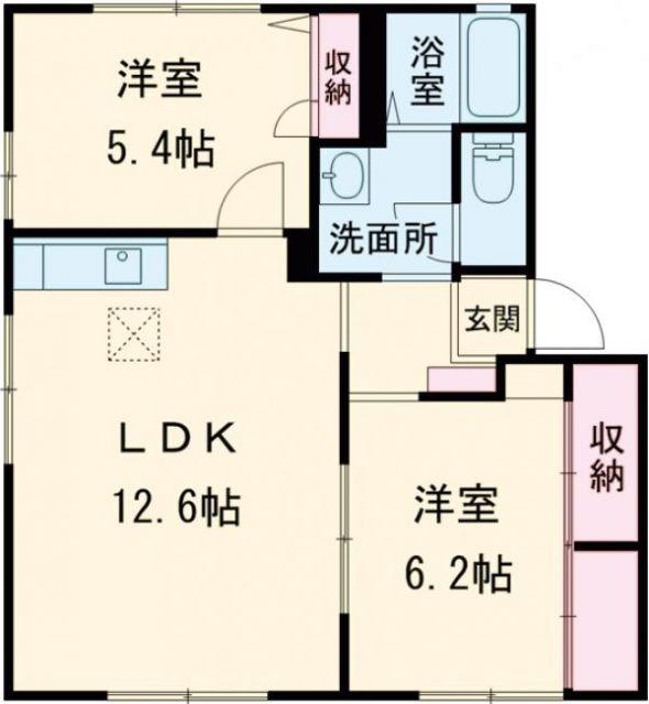 アクシス本城  B棟(2LDK/1階)の間取り写真