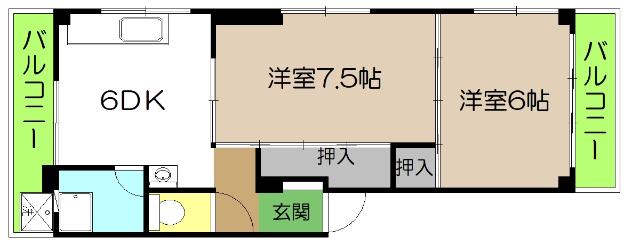 シャトレ青山(2DK/1階)の間取り写真