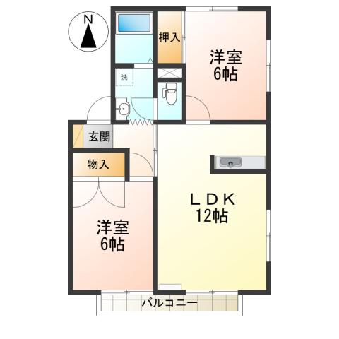 レピュート花楯(2LDK/2階)の間取り写真