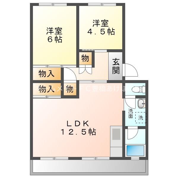 ＪＲ東海道本線 豊橋駅 バス乗車時間：19分 最寄りバス停で下車 徒歩3分 3階建 築51年(2LDK/3階)の間取り写真