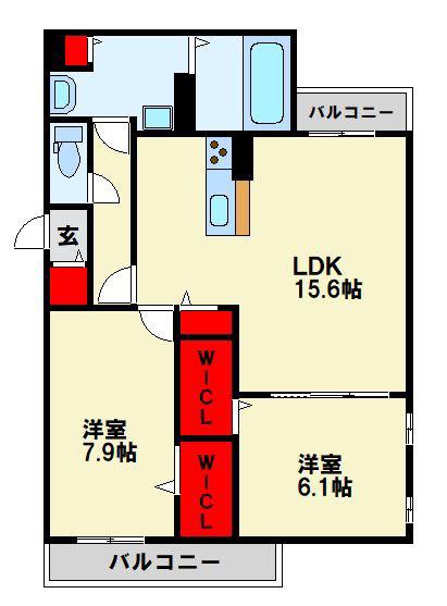 ユアメゾン夜宮公園(2LDK/3階)の間取り写真