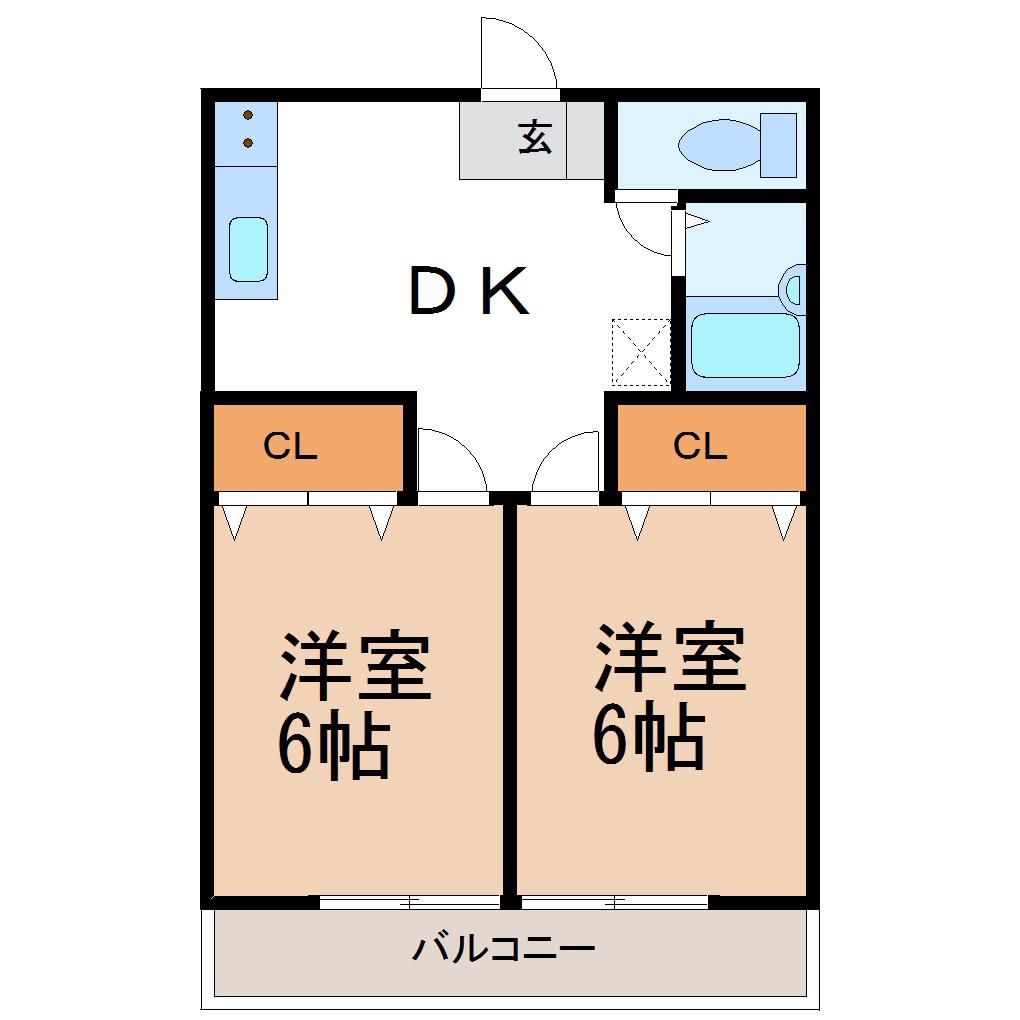 アミティエ西尾A・B(2DK/2階)の間取り写真