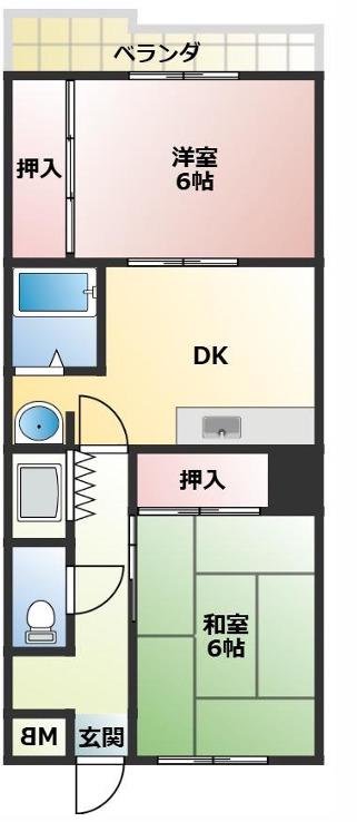コーポサンルーツII(2DK/4階)の間取り写真