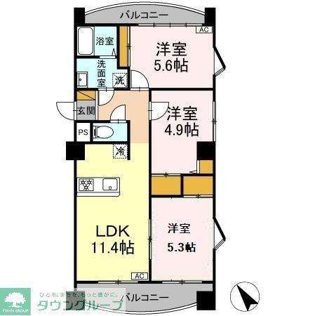 グリーンパークおゆみ野(3LDK/4階)の間取り写真