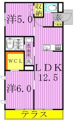 PLUSLIN GARDENプラスリン ガーデン(2LDK/1階)の間取り写真