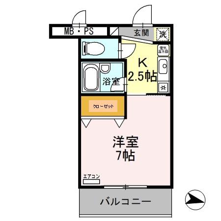 サンタウン竹鼻B棟(1K/3階)の間取り写真