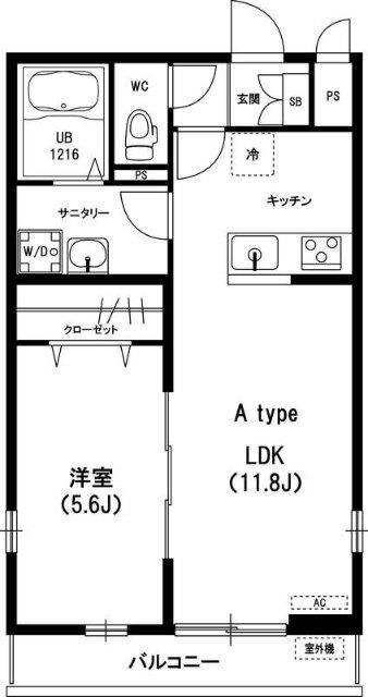 リブリ・HUGEL山手(1LDK/1階)の間取り写真