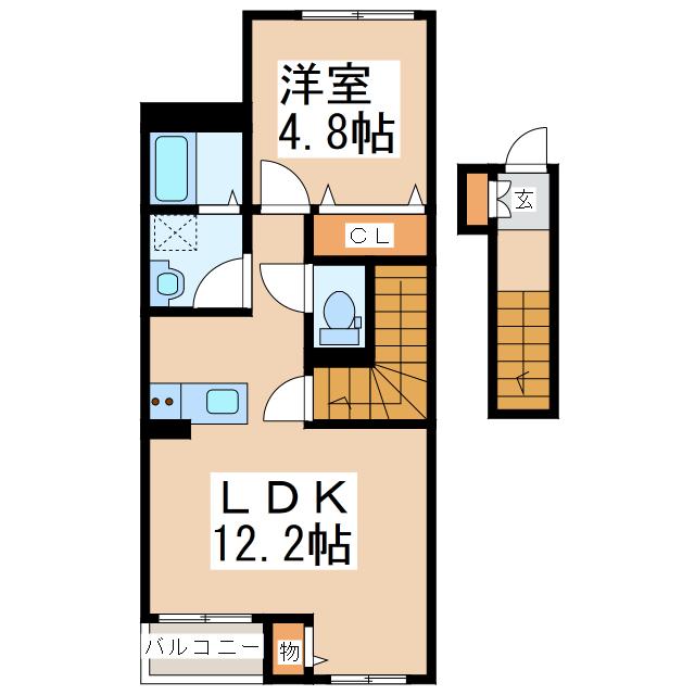 クオーレ津浦町(1LDK/2階)の間取り写真
