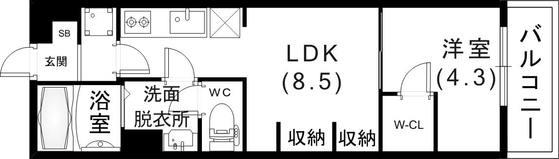 リブリ・中山手(1LDK/1階)の間取り写真