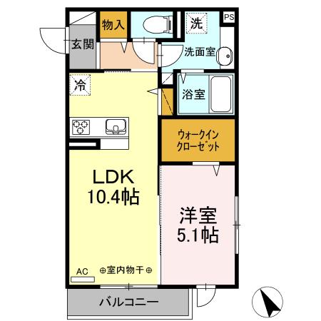 BLESS港南上大岡A棟(1LDK/2階)の間取り写真