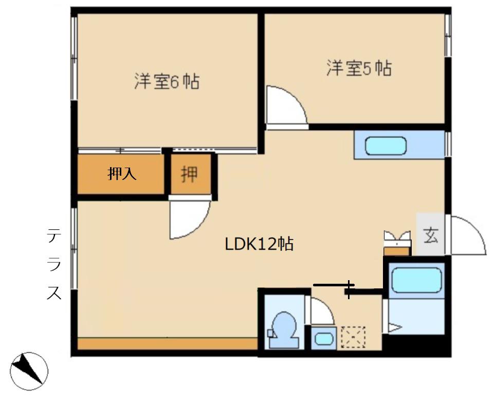 タウニーカワシリ(2LDK/1階)の間取り写真