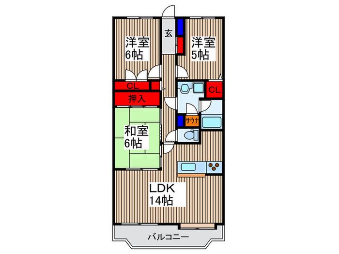 キャッスル北の台(3LDK/1階)の間取り写真