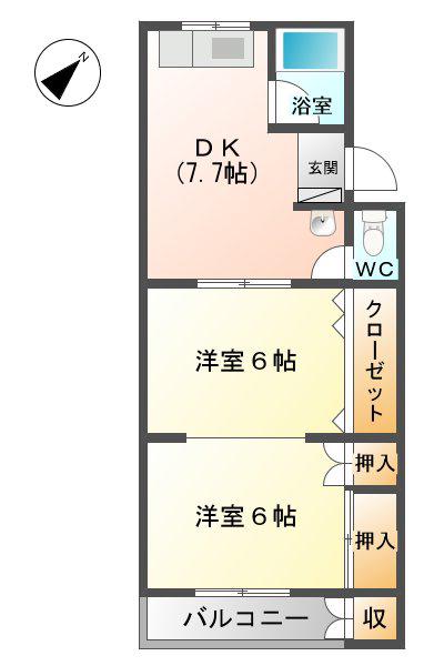 春里ビル(2DK/3階)の間取り写真