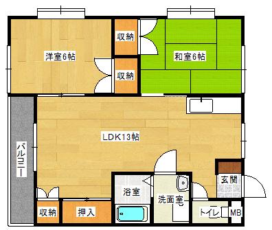 メゾニティ馬木(2LDK/2階)の間取り写真