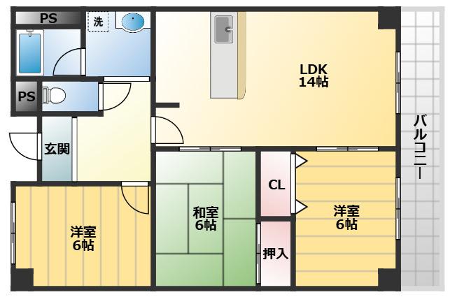 三杉プチシャトー(3LDK/2階)の間取り写真