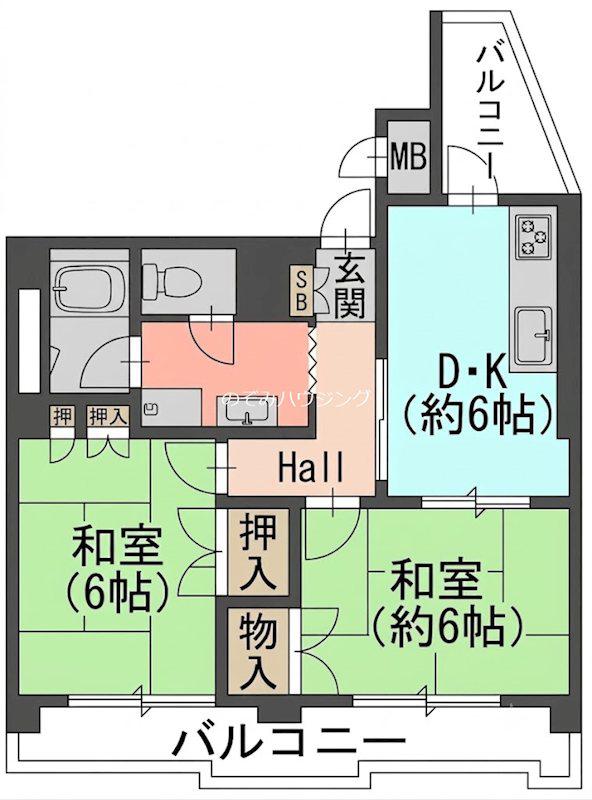 長岡京シティハイツ(2DK/3階)の間取り写真