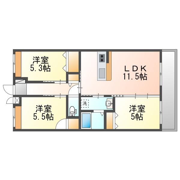 福木パレス ヤブ(3LDK/2階)の間取り写真