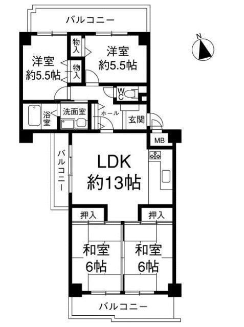 シャルマンコーポ瀬田(4LDK/4階)の間取り写真