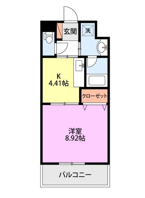 ソレイユII(1K/2階)の間取り写真