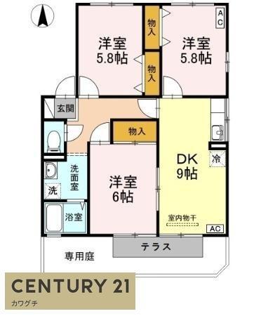 アーバンライフ塩屋台B棟(3DK/1階)の間取り写真