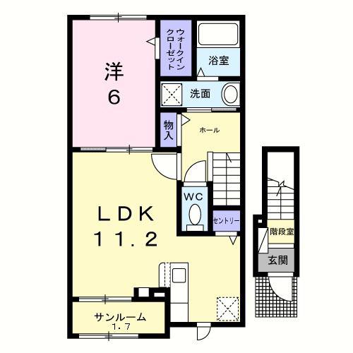 サンシャイン(1LDK/2階)の間取り写真