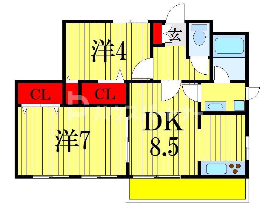 グローバル駿河台(2DK/2階)の間取り写真