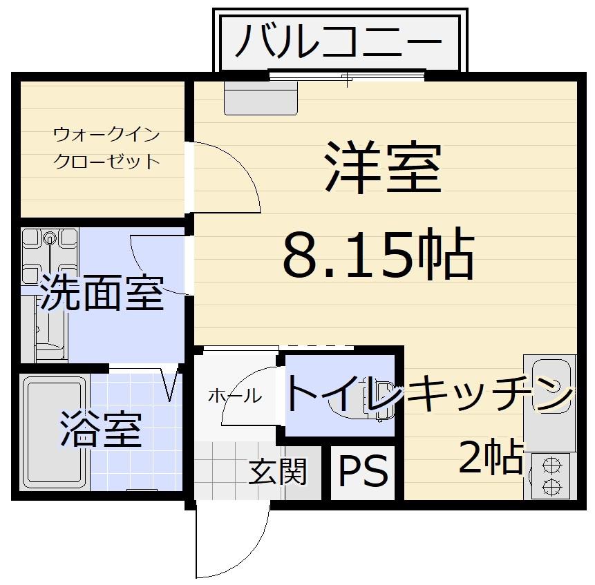 フリーダム卸町(1K/2階)の間取り写真