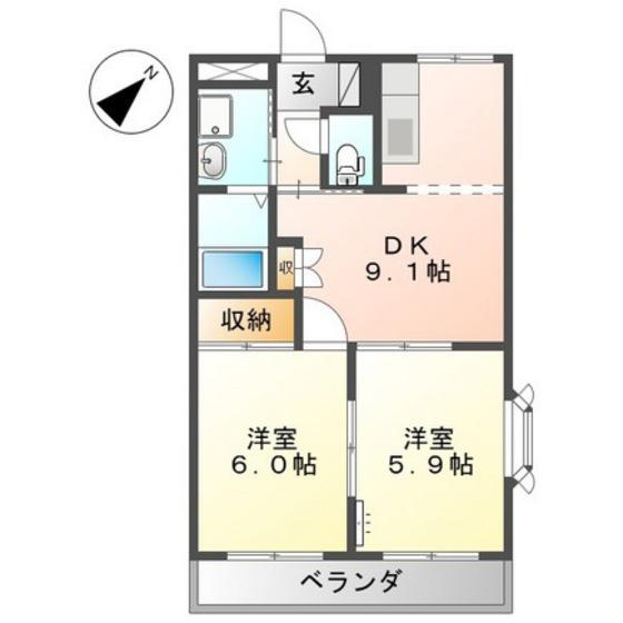 プロニティハウスK(2DK/2階)の間取り写真