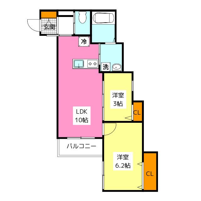 ROBOT HOME 大橋(2LDK/1階)の間取り写真