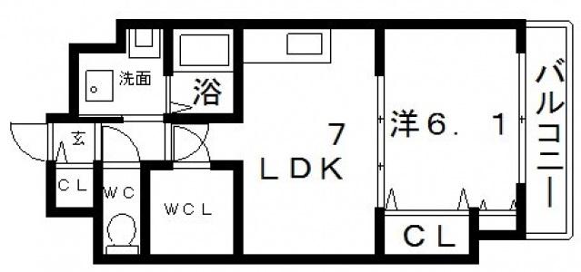 ヴァリウス長居公園(1LDK/9階)の間取り写真