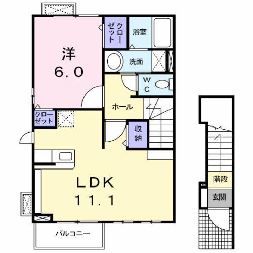 ラルジュA(1LDK/2階)の間取り写真