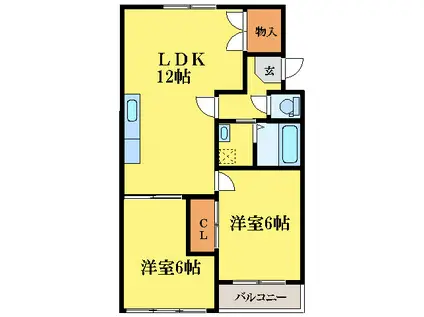 ギャラック国府 2号棟(2LDK/3階)の間取り写真