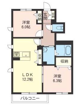 京王相模原線 橋本駅(神奈川) バス乗車時間：13分 最寄りバス停で下車 徒歩2分 2階建 築8年(2LDK/1階)の間取り写真