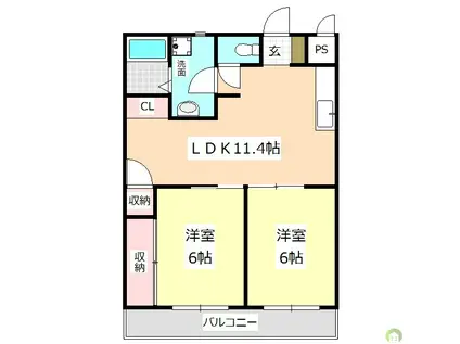 プレジデントハイツ新浜(2LDK/3階)の間取り写真