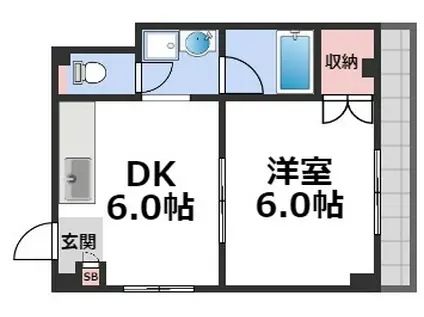 新礒田マンション(1DK/2階)の間取り写真