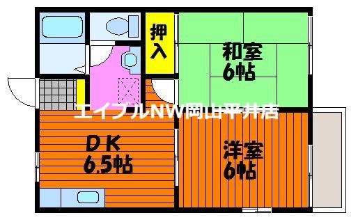 コーポ長船B(2DK/2階)の間取り写真