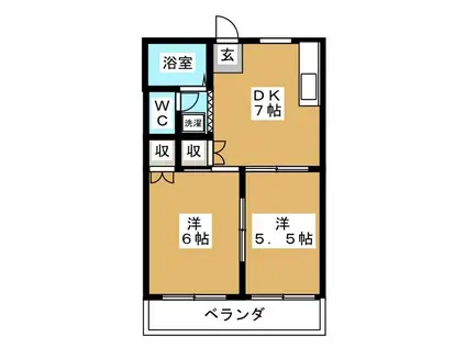 カーサ・プルメリア(2DK/1階)の間取り写真