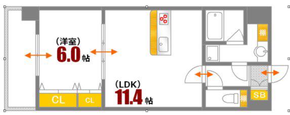 ビリオネアS竹屋(1LDK/5階)の間取り写真