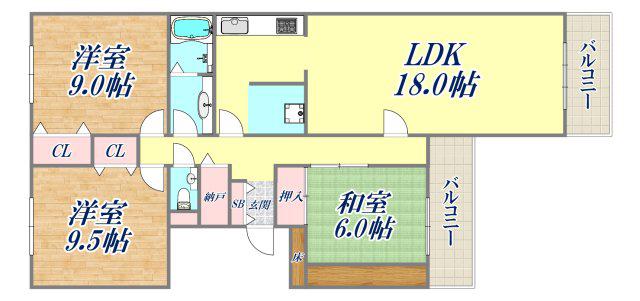 シュネルパーク・レジデンス(3LDK/1階)の間取り写真