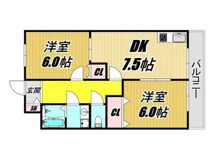 ラフォーレ七松(2DK/2階)の間取り写真