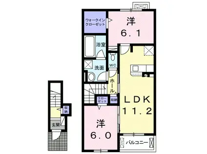 セレーノサンドウI(2LDK/2階)の間取り写真