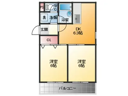 ロイヤルメゾン甲子園口III(2DK/2階)の間取り写真