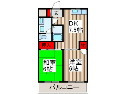 グリーンパークタニグチⅡ(2DK/4階)の間取り写真