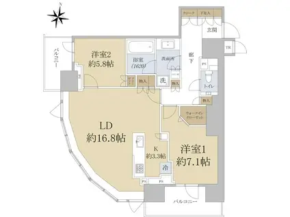 ONE札幌ステーションタワー(2LDK/19階)の間取り写真