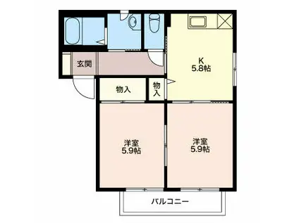 ベルソーナB(2K/1階)の間取り写真