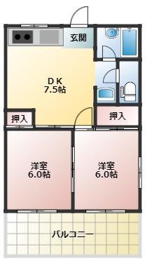アセンション(2DK/3階)の間取り写真