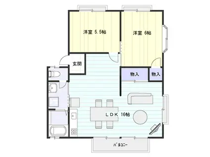 ハイグレードタウン多治米B(2LDK/2階)の間取り写真