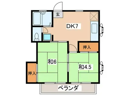 タチバナハイツB(2DK/2階)の間取り写真