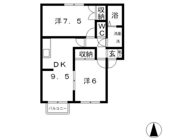 パティオ連島B棟(2DK/2階)の間取り写真